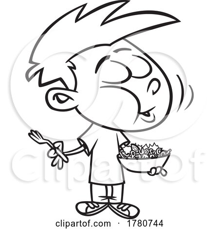 Cartoon Black and White Boy Eating a Word Salad by toonaday