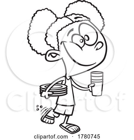 Cartoon Black and White Girl Setting a Table by toonaday