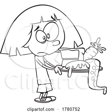 Cartoon Black and White Girl with a Hodgepodge of Food by toonaday