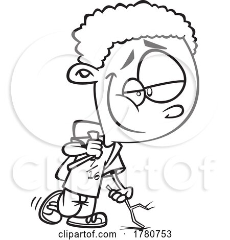 Cartoon Black and White Boy Dilly Dallying by toonaday