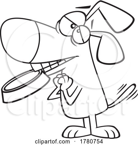 Cartoon Black and White Dog Beggar with a Bowl in His Mouth by toonaday