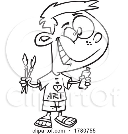 Cartoon Black and White Artist Boy by toonaday