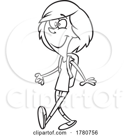 Cartoon Black and White Girl Walking to School by toonaday