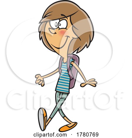 Cartoon Girl Walking to School by toonaday