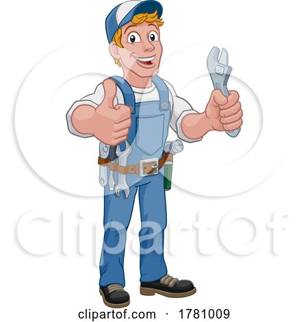 Mechanic Plumber Wrench Spanner Cartoon Handyman by AtStockIllustration