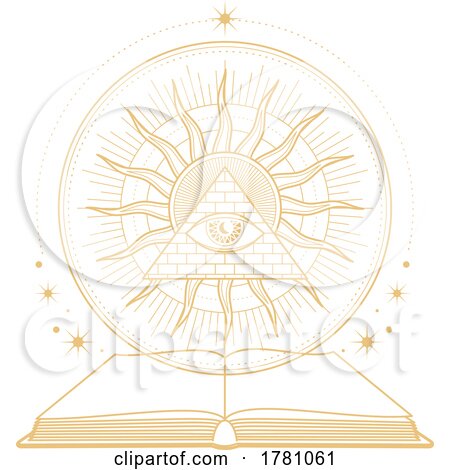 All Seeing Eye in a Pyramid with the Sun and Magic Book by Vector Tradition SM