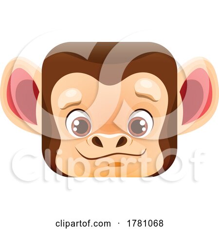 Monkey Kawaii Square Animal Face Emoji Icon Button Avatar by Vector Tradition SM