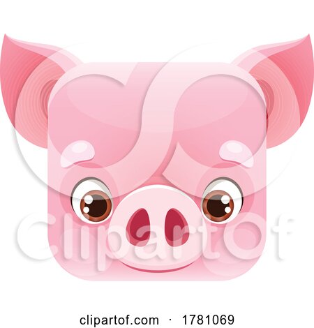 Pig Kawaii Square Animal Face Emoji Icon Button Avatar by Vector Tradition SM