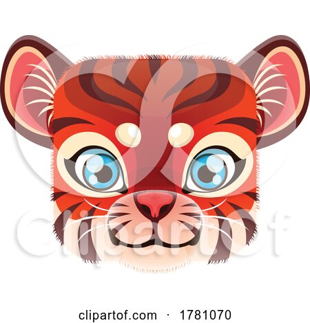Tiger Kawaii Square Animal Face Emoji Icon Button Avatar by Vector Tradition SM