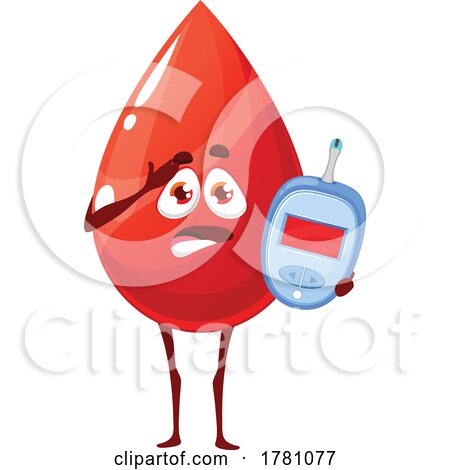 Blood Drop Mascot Holding a Diabetes Glucometer by Vector Tradition SM