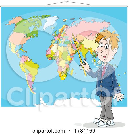 Cartoon Male Student Pointing on a Map by Alex Bannykh