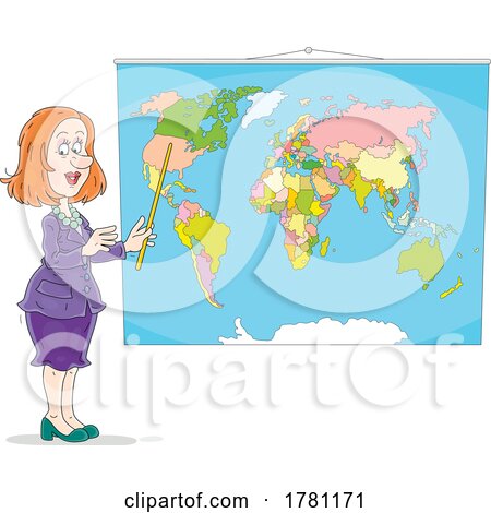 Female Teacher Pointing to a Map by Alex Bannykh