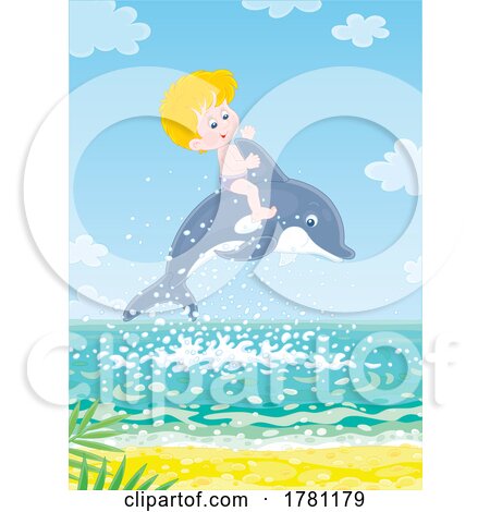 Boy Riding a Dolphin by Alex Bannykh
