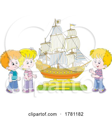 Children Admiring a Ship Model in a Musem by Alex Bannykh