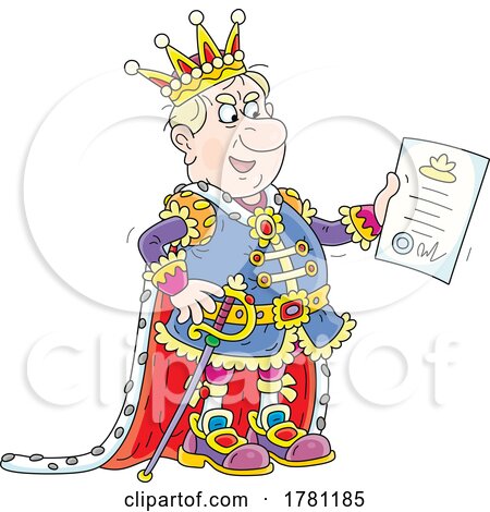 Cartoon Angry King Reading a Document by Alex Bannykh
