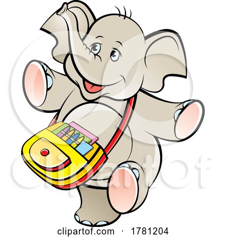 Cartoon Cute Baby Elephant with a Bag by Lal Perera