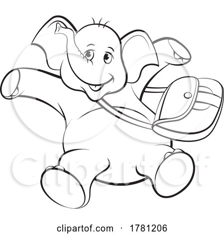 Cartoon Black and White Cute Baby Elephant with a Bag by Lal Perera
