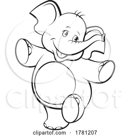 Cartoon Black and White Cute Baby Elephant Dancing or Walking Upright by Lal Perera