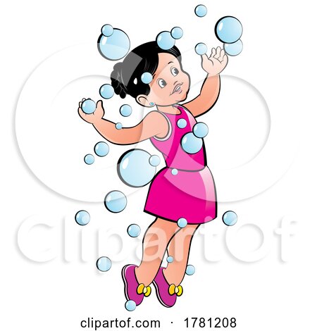 Girl Jumping and Playing in Bubbles by Lal Perera
