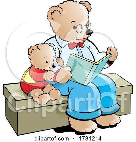 Teddy Bear Dad Reading a Book to His Cub by Lal Perera
