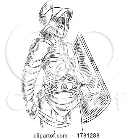Sketch of Roman Gladiator Soldier with Sword and Shield by Domenico Condello
