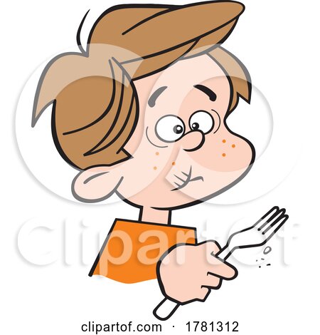 Cartoon Boy Holding a Fork and Eating Something Gross by Johnny Sajem