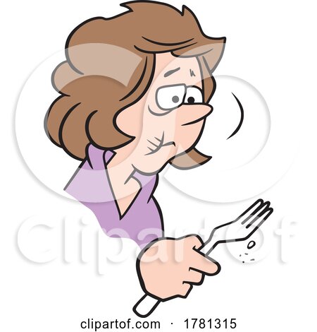 Cartoon Woman Holding a Fork and Eating Something Gross by Johnny Sajem