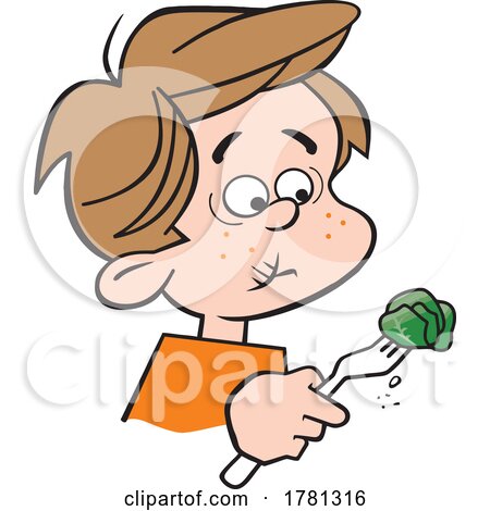 Cartoon Boy Holding a Brussels Sprout on a Fork and Looking Grossed out by Johnny Sajem