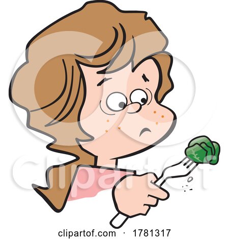 Cartoon Girl Holding a Brussel Sprout on a Fork and Looking Grossed out by Johnny Sajem