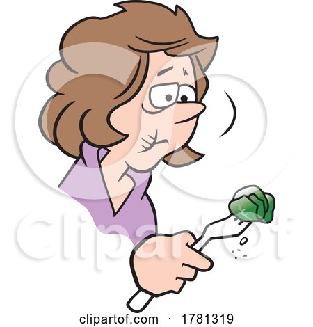 Cartoon Woman Holding a Brussel Sprout on a Fork and Looking Grossed out by Johnny Sajem