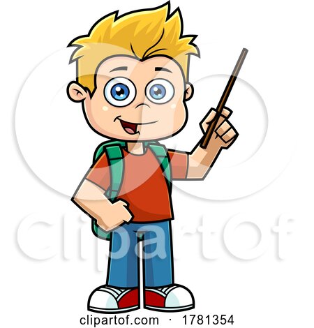 School Boy Using a Pointer Stick by Hit Toon