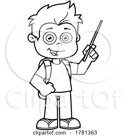 School Boy Using a Pointer Stick by Hit Toon