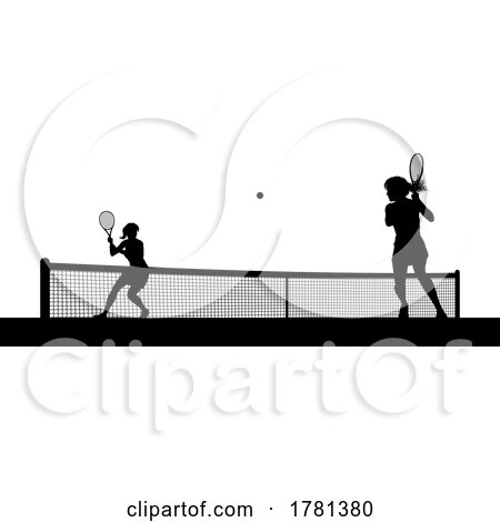 Tennis Women Playing Match Silhouette Players by AtStockIllustration