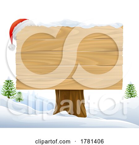 Santa Hat Christmas Cartoon Wooden Sign by AtStockIllustration