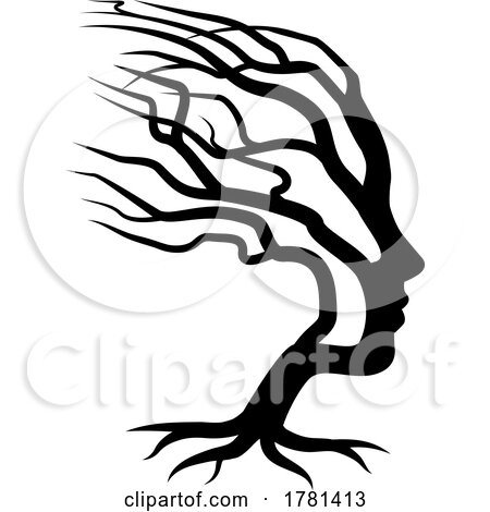 Optical Illusion Woman Face Tree Silhouette by AtStockIllustration