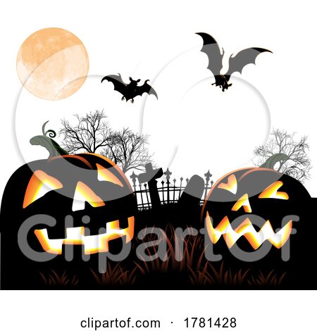 Halloween Pumpkin and Bats Graveyard Background by AtStockIllustration