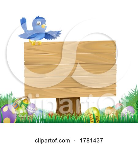 Easter Bluebird Bird Cartoon Wooden Sign by AtStockIllustration