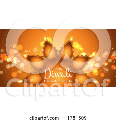 Elegant Banner for Diwali with Golden Lanterns Design by KJ Pargeter