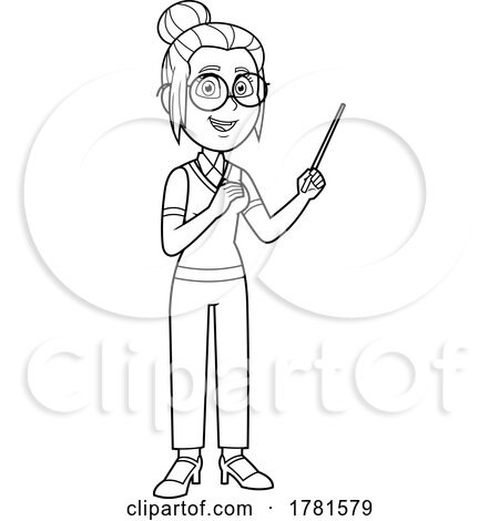 Cartoon Black and White Teacher Holding a Pointer Stick by Hit Toon