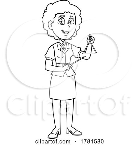 Cartoon Black and White Music Teacher Holding a Triangle by Hit Toon