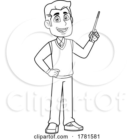 Cartoon Black and White Teacher Using a Pointer by Hit Toon