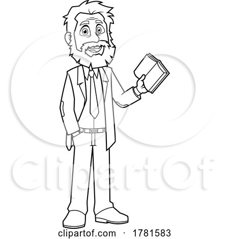 Cartoon Black and White Teacher Holding a Book by Hit Toon