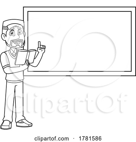 Cartoon Black and White Teacher at a Chalkboard by Hit Toon