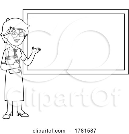 Cartoon Black and White Teacher at a Chalkboard by Hit Toon