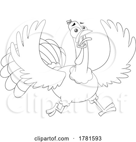 Cartoon Black and White Scared Thanksgiving Turkey Bird by Hit Toon
