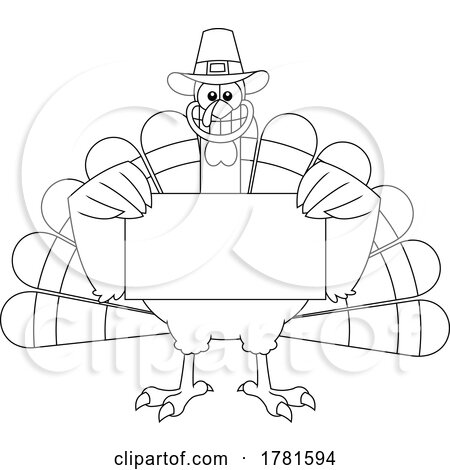 Cartoon Black and White Thanksgiving Turkey Holding a Sign by Hit Toon