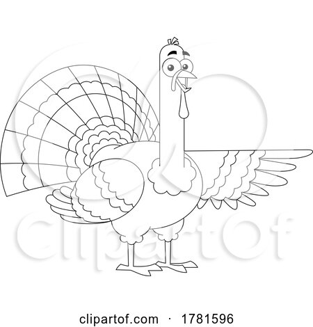 Cartoon Black and White Thanksgiving Turkey Bird Pointing by Hit Toon