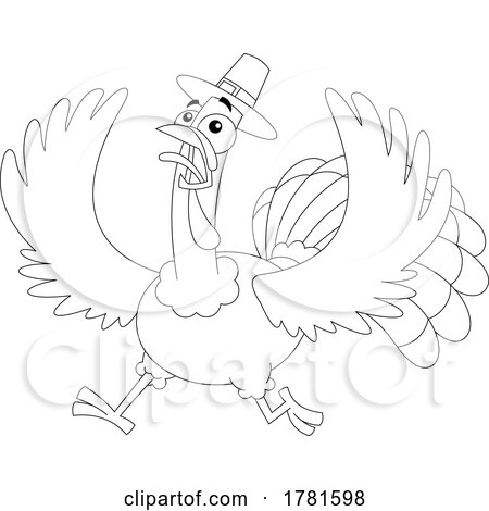 Cartoon Black and White Thanksgiving Turkey Running by Hit Toon
