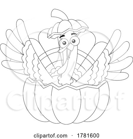 Cartoon Black and White Crazy Thanksgiving Turkey Bird in a Pumpkin by Hit Toon