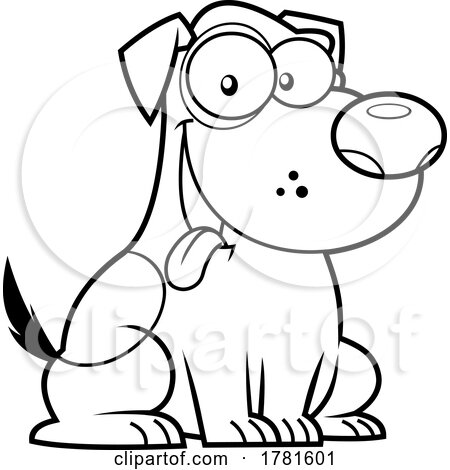 Cartoon Black and White Dog Sitting by Hit Toon